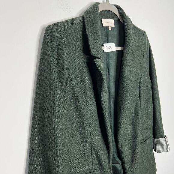 Skies Are Blue Blazer Womens Medium Dark Green Open Front Striped Cuff Jacket - Picture 9 of 12